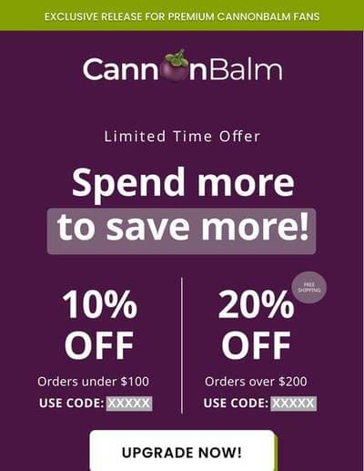 CannonBalm spend and save email