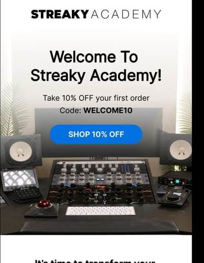 Streaky Academy welcome email