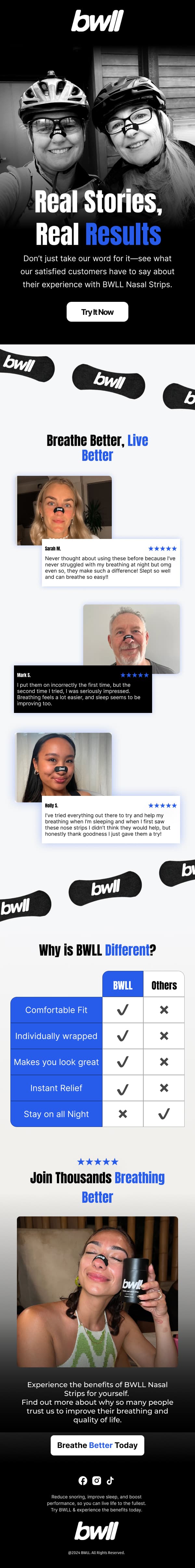 BWLL email: Real stories, real results, with customer reviews and a comparison of BWLL against other nasal strips